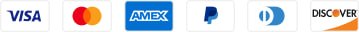 Visa, Mastercard, American Express, PayPal, Diners Club, and Discover